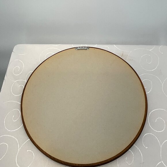 Vintage Hand Cross-Stitched Chicken Art In Round Wood Frame - Picture 4 of 4